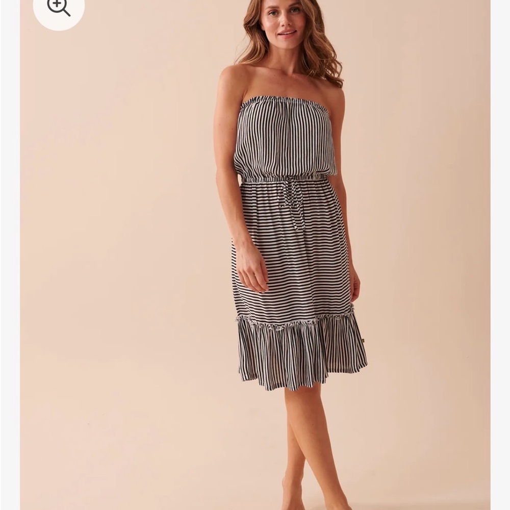 La Vie En Rose Striped Strapless Dress NWOT Large - Picture 4 of 5